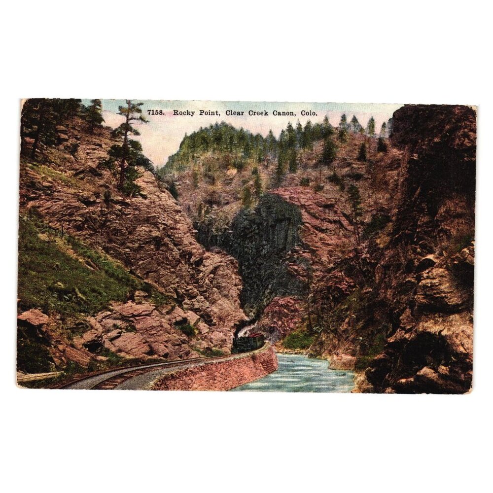 Vintage Postcard Rocky Point Clear Creek Canon Colorado Scenic Train Railroad